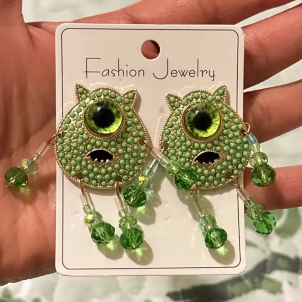 Disney Monsters Inc Dangle Earrings Sparkling Beads - Cartoon - NEW